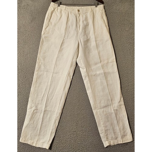 Tommy Bahama Relax Mens Cream 100% Linen Elastic Waist Drawstring Pants Size L