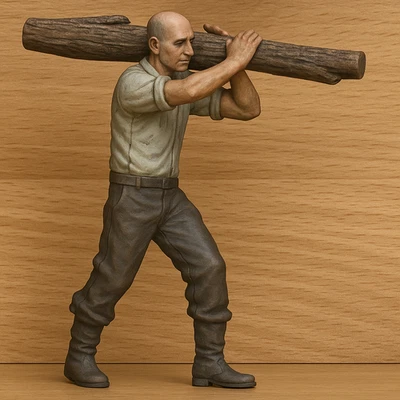 JAGER HOBBY M51 – Lumberjack Carrying Log on Shoulder | 1:48 Scale Diorama Figure