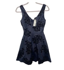 NWT Mi Ami Francescas Dress XXS Whimsigoth Velvet Floral Glitter Fit Flare Navy