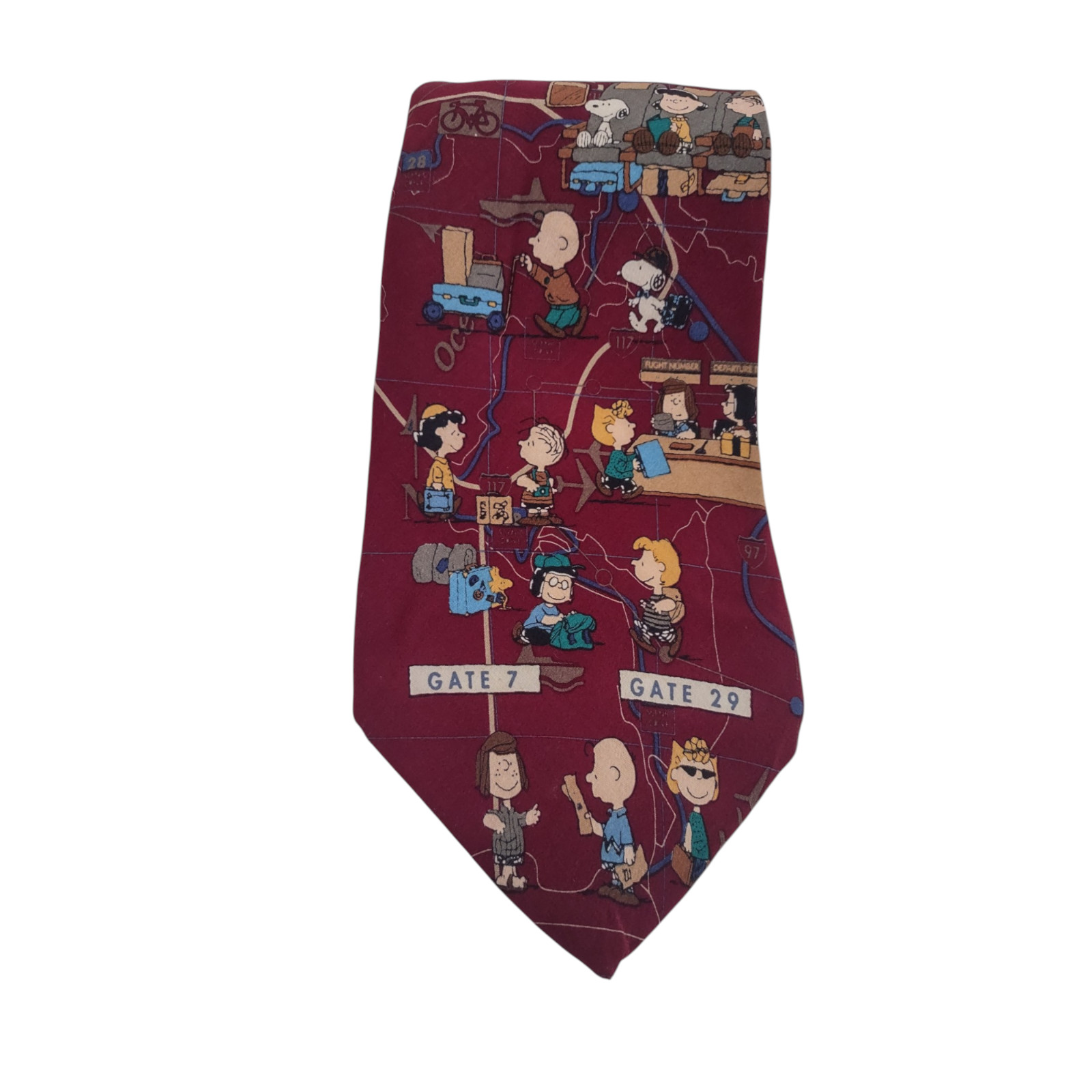 Peanuts Charlie Brown Snoopy Tie Bon Voyage Travel Theme 100% Silk Made in USA