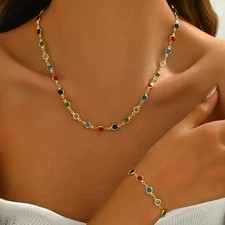 2pcs/set Jewelry Set Colorful Perfect Gift Handcrafted Chain For Women  