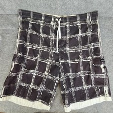 Ocean Pacific Y2K OP Mens 2XL Black White Plaid Swim Quick Dry Cargo Trunks