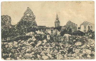 Orig. AK zerstortes MILLY Frankreich - Feldpost an Res.Hus.Rgt.5 Husaren 1916