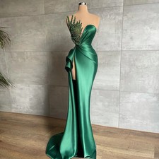 Green Evening Dresses Sweetheart Sequin Beaded Long Satin Formal Party Dress