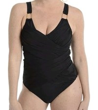 NEW Spanx Whittle Waistline Draped One Piece Shaping Swimsuit Black Size 18