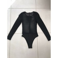 Bardot Women Sz 4/XS Bodysuit Semi Sheer Stretch Black