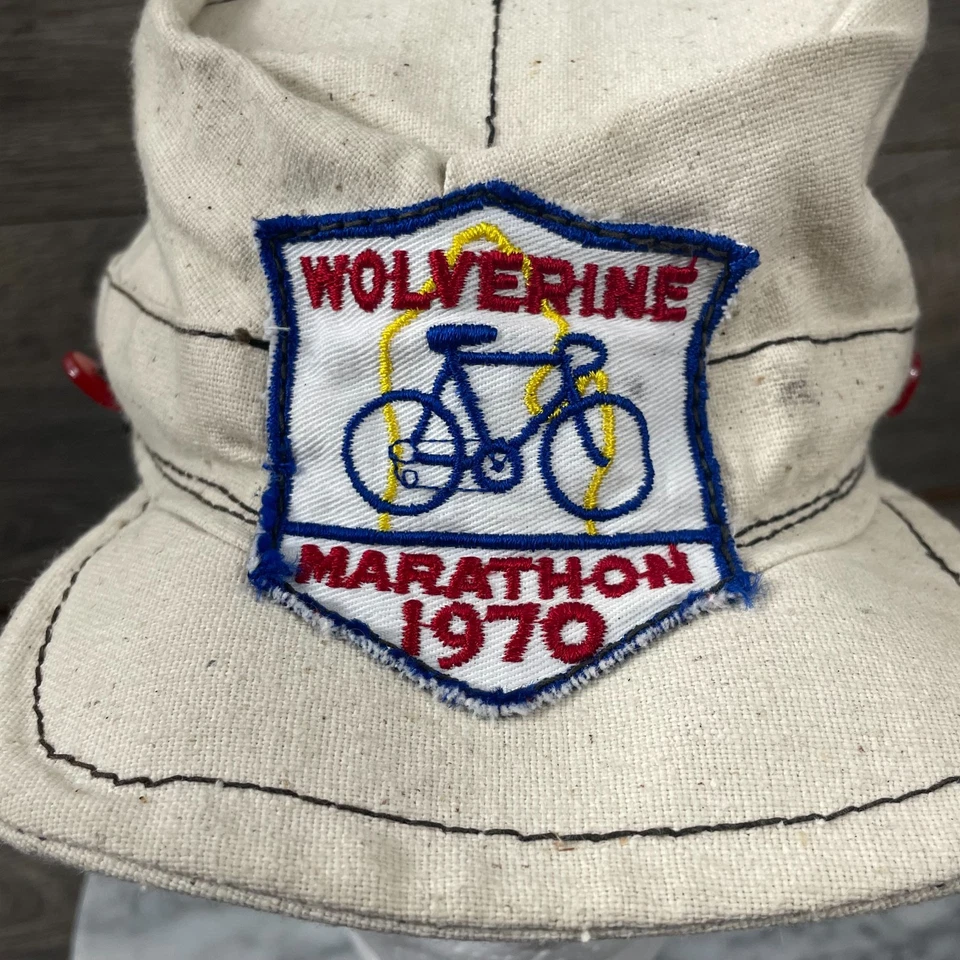 VTG Cycling Cap Hat Beige Canvas Wolverine Marathon 1970 70s Cycling Small Biker - Image 2 of 4