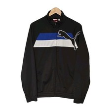 Puma Cat Logo Black, Blue  White Full Zip Front Track Jacket Men's Size Medium