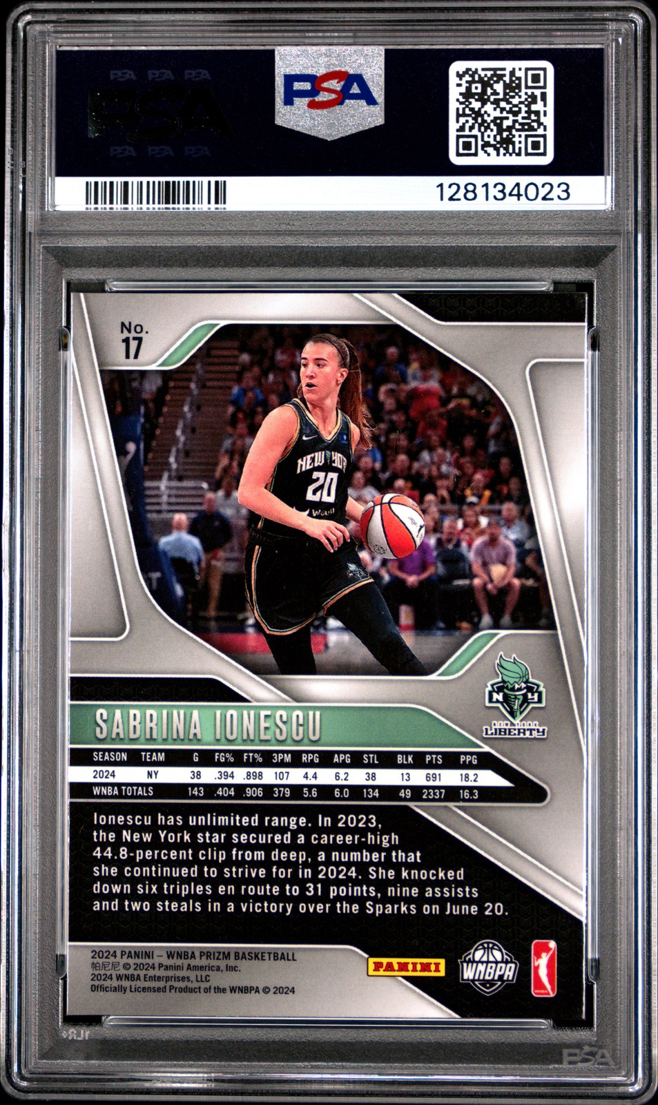 2024 PANINI PRIZM WNBA #17 SABRINA IONESCU PSA 8 view 2