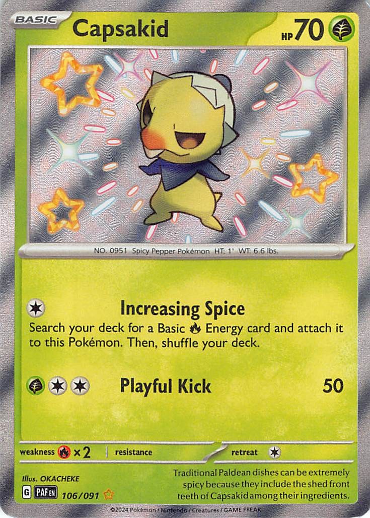 Capsakid 106/091 Shiny Rare Paldean Fates Pokemon Near Mint