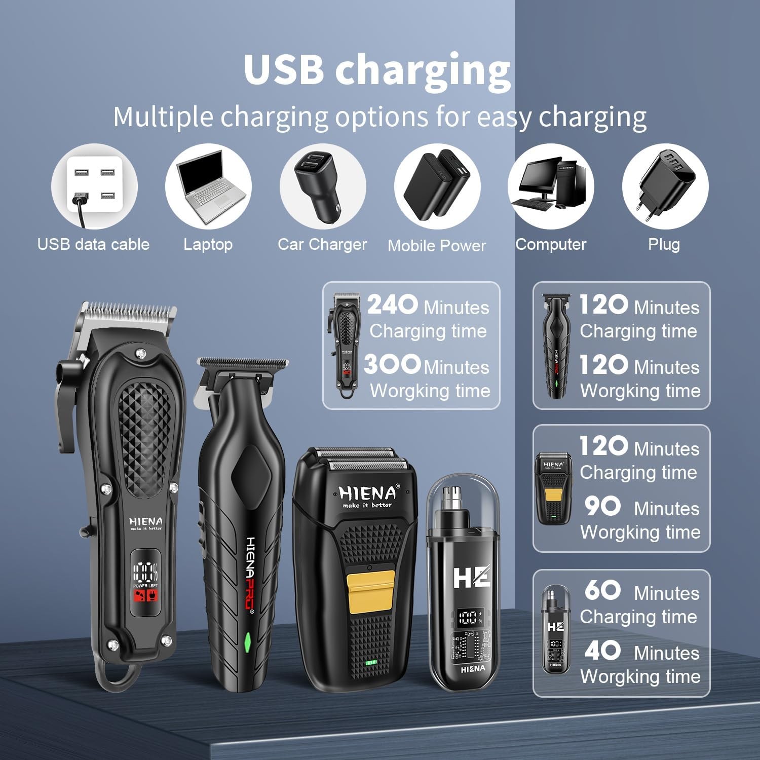 HIENA PRO Professional Hair Clipper Set for Men, Cordless Barber Clippers... 