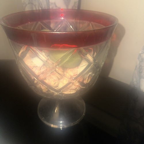 Vintage Indiana Glass Lattice & Ruby Band Footed Trifle/Dessert Bowl 8 5/8" - Picture 2 of 4