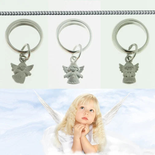 FACHHANDEL-DIREKT moderner Engel Taufring mit Herz od Kreuz od betende Hände Silber 925 mit Kette