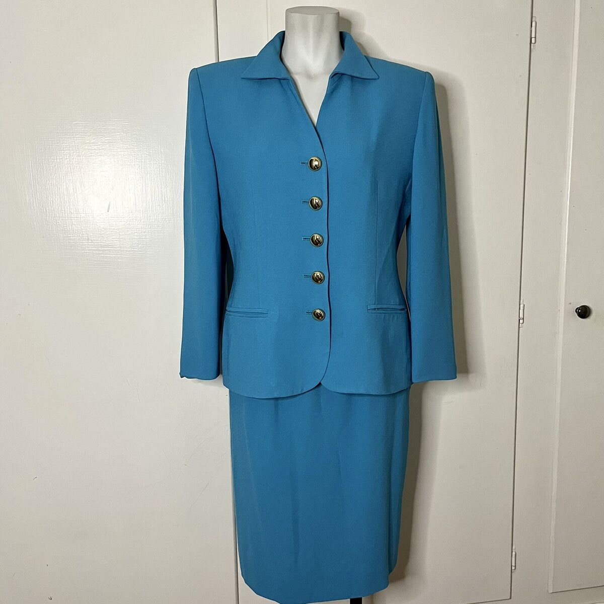 Vintage 80s Christian Dior Blue Power Skirt Suit Blazer Vintage 80s Christian Dior Blue Power Skirt Suit Blazer