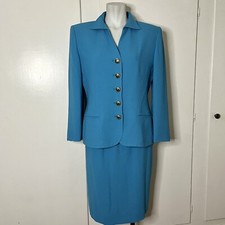 Vintage 80s Christian Dior Blue Power Skirt Suit Blazer Skirt Set