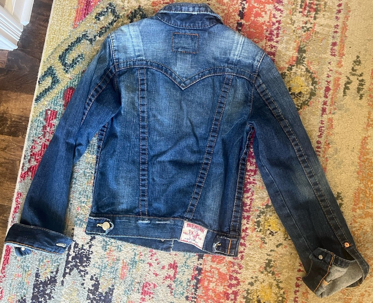 Vtg Y2K True Religion Jimmy Fitted denim jean jacket distressed