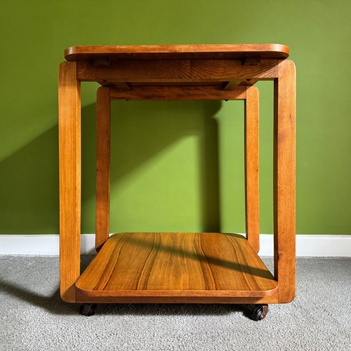 Walnut Art Deco Two Tier Table Trolley with Castors, 1950s, Marked Yugoslavia - Picture 3 of 8