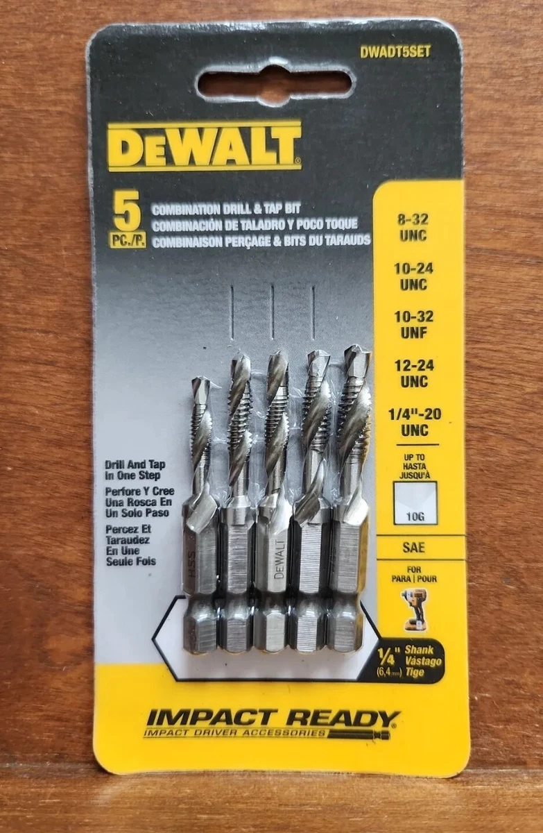 5PC Dewalt Impact Ready drill Tap Set DWADT5 SET 8 32 to 1 4