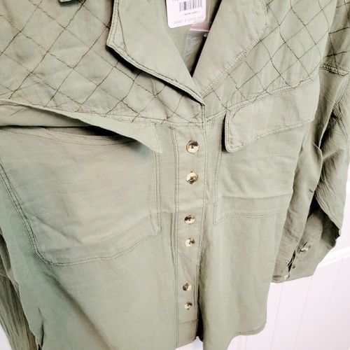 Camisa Free People Talla Mediana Forro Plateado Abotonada Verde Ligera Nueva con Etiquetas $128 - Imagen 6 de 13