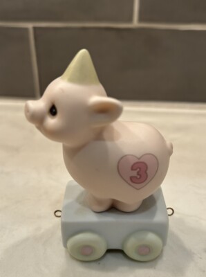 Enesco Precious Moments Birthday Train Pig Age 3 Figurine Heaven Bless Your Day