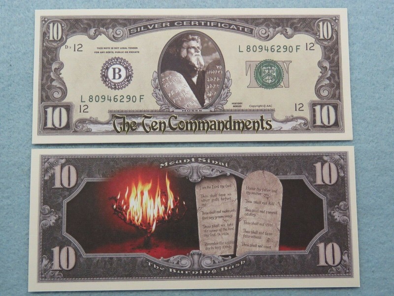 TEN (10) COMMANDMENTS of GOD, MOSES ~ $1,000,000 One Million Dollar Bill