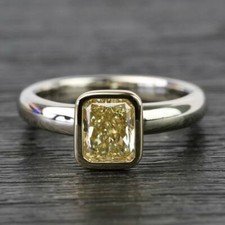 Lab-Created Fancy Yellow Radiant Citrine 2.10 CT Bezel Solitaire Engagement Ring