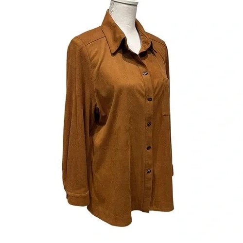 I.C. Giacca camicia By Connie K vegan scamosciata con bottoni grande strato Lagenlook - Foto 3 di 14