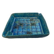 Vintage Bitossi Ashtray Italion Rimini Blue Glazed Ceramics Footed Square 8x8 in