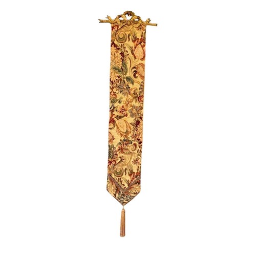 Vintage Wall Tapestry Bell Ringer Floral Red Tassel Brass Bow Hanger 42" x 6.25" - Picture 8 of 9