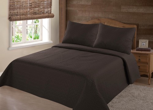 REVERSIBLE SOLID QUILT BEDDING BEDSPREAD COVERLET PILLOW CASES SET 2/3PC - Picture 3 of 21