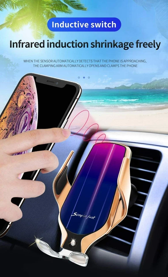 R9 Automático Qi Inalámbrico Coche Cargador Montaje Ventilación de Aire Teléfono R9 Tipo C Plateado Foto 2 de 4