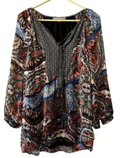Daniel Rainn Colorful Blouse Size L Paisley Boho Tunic Cottagecore Lightweight