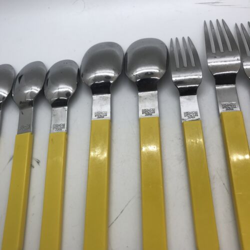Crown Corning Stainless Yellow Black Plastic Handle Flatware Japan Vintage Nice - Picture 8 of 17
