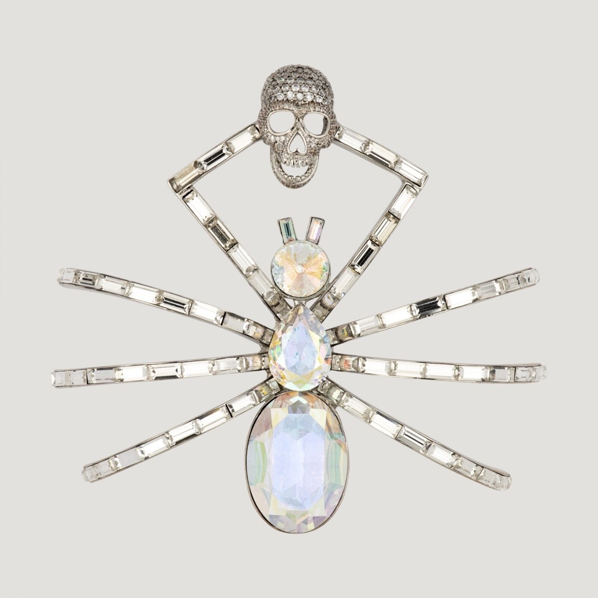 Butler and Wilson Clear Crystal Spider With Skull Brooch New