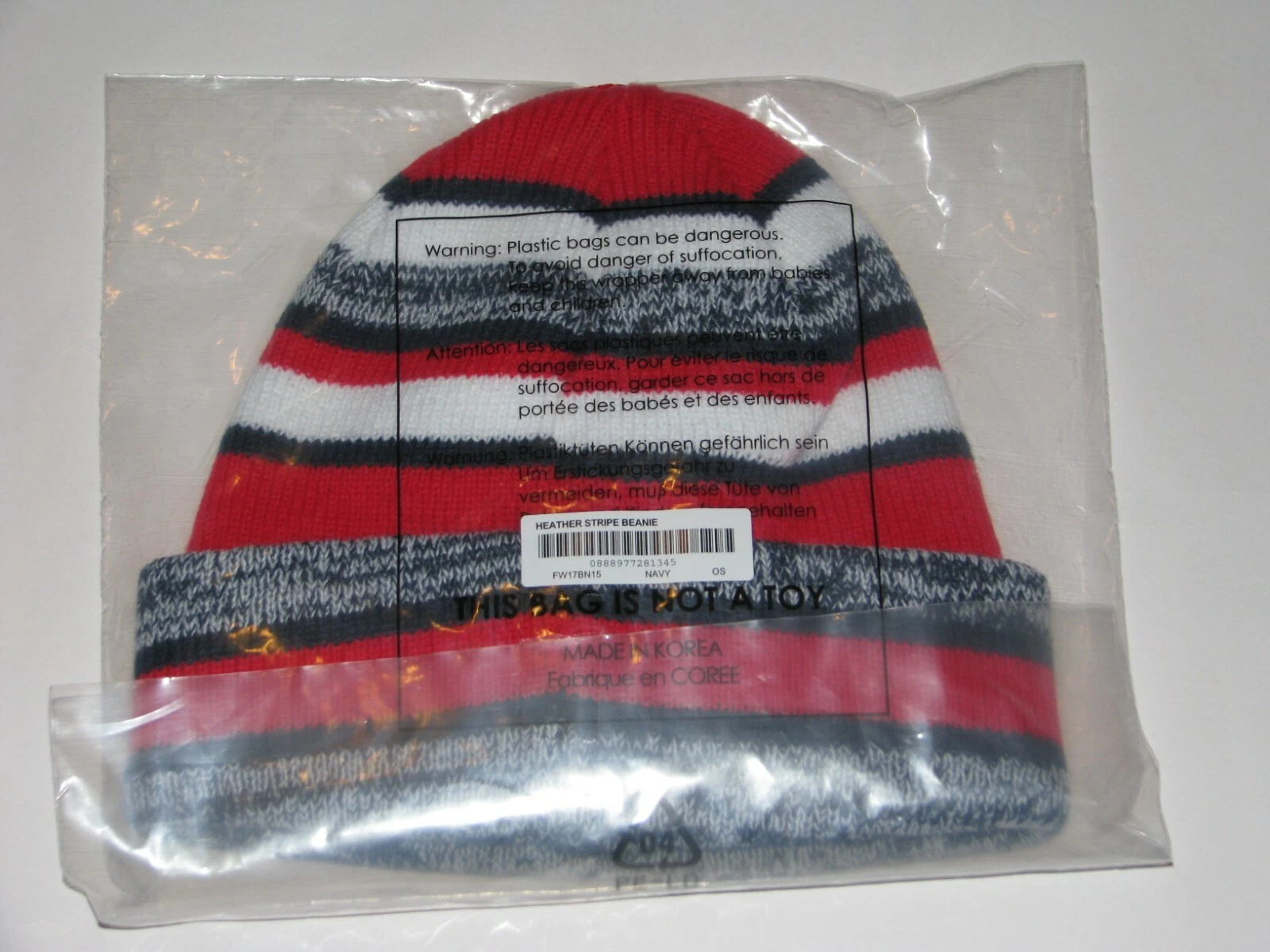 Casquette chapeau hiver SUPREME New York Heather Stripe Beanie BLEU MARINE/ROUGE NEUVE F/W 2017