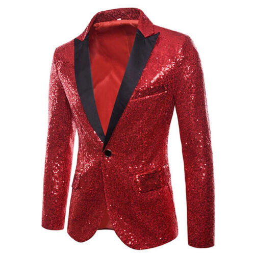 Black Sequin One Button Shawl Collar Suit Jacket Men Bling Glitter Nightclub - Picture 15 of 18