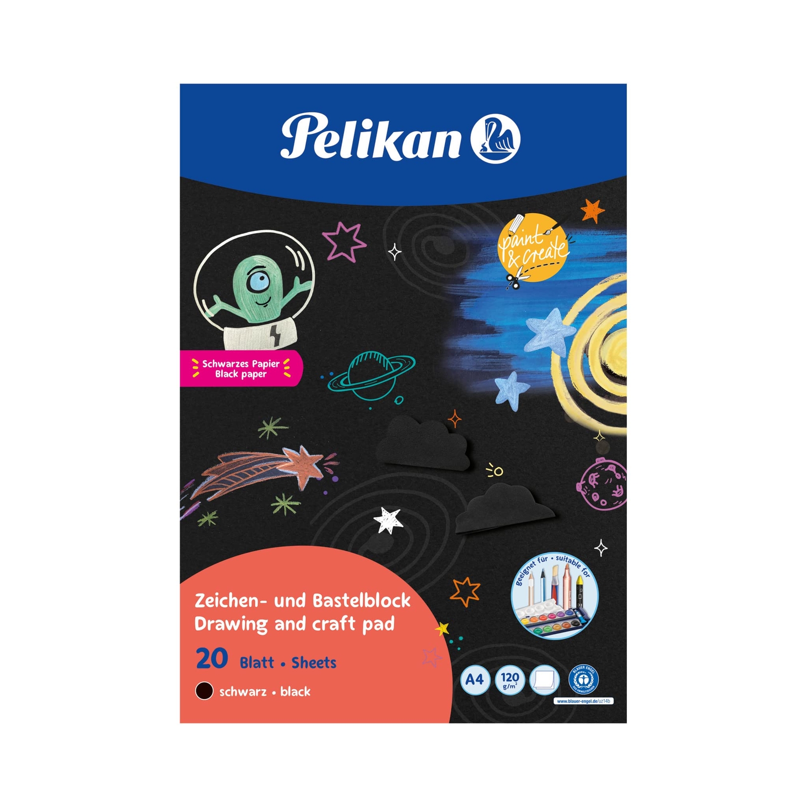Pelikan Black Sign and Craft pad A4, 120 g/m², 20 Sheets, 1 Piece C4
