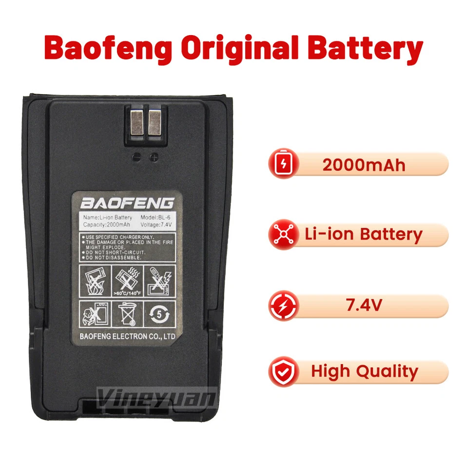 12PC Original BL-6 2000mAh Li-ion Battery for BaoFeng UV-6 Radio Walkie Talkie - Image 3 of 4