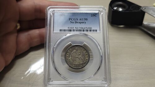1839 No Drapery Seated Liberty Quarter 25c PCGS AU 50 - Picture 2 of 9