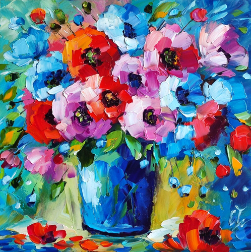 original oil painting Poppy wildflowers vase artwork Floral wall art 10*10 inch