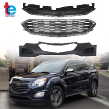 Front Bumper Cover Primed + Upper Lower Grille For 2016-2017 Chevy Equinox
