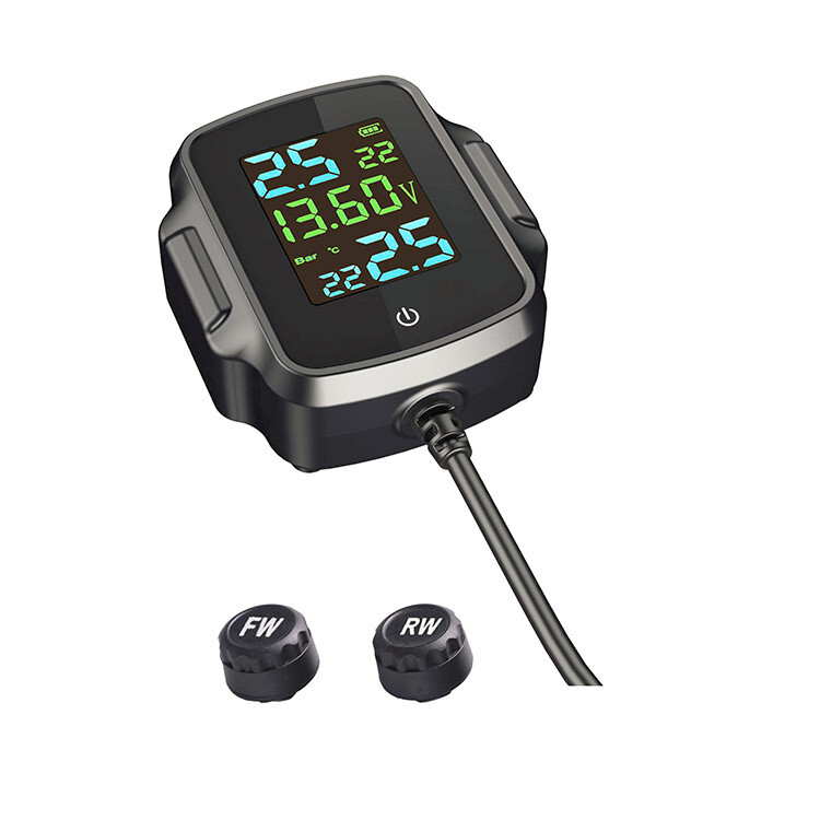 Motorcycle Tire Pressure Monitoring System Temperature Alarm W/2 External Sensor