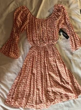 NWT ~Luna Chix Women's Large ~Coral Floral Gauze Rayon Pleated Dress Boot Barn