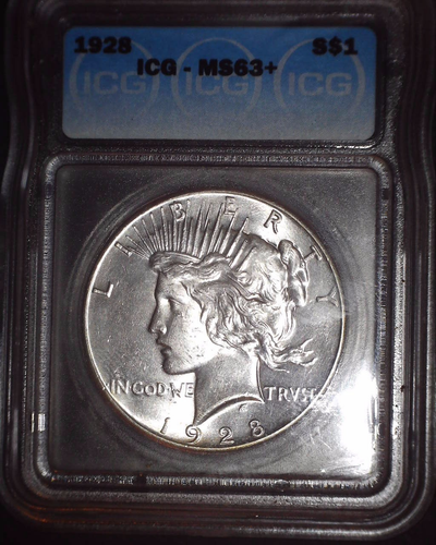 1928 Peace Silver Dollar, ICG MS63+. Key Date and Issue Free !! 360,649 Minted