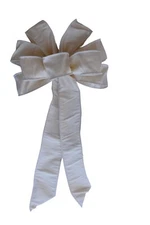 10" Hand Made Wired Faux Silk Ivory Wreath Bow - wedding pew cream off-white