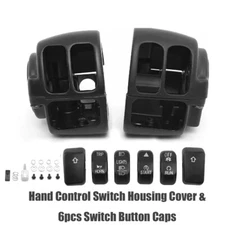 Black Handlebar Switch Housing Cover& 6Pcs Switch Button Caps For Harley Touring