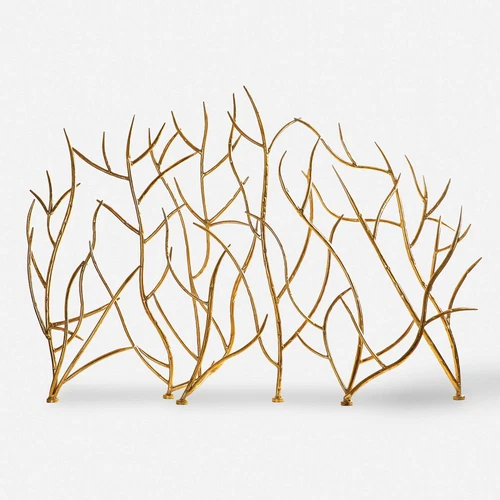 Gold Branches Fireplace Fire Screen Hand Forged Iron Twigs  ~ Uttermost 18796 - Picture 1 of 7