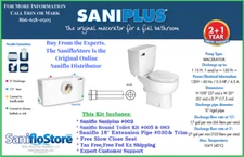 NEW SANIFLO SANIPLUS ROUND UPFLUSH TOILET KIT W/ EXTENSION PIPE & ALARM