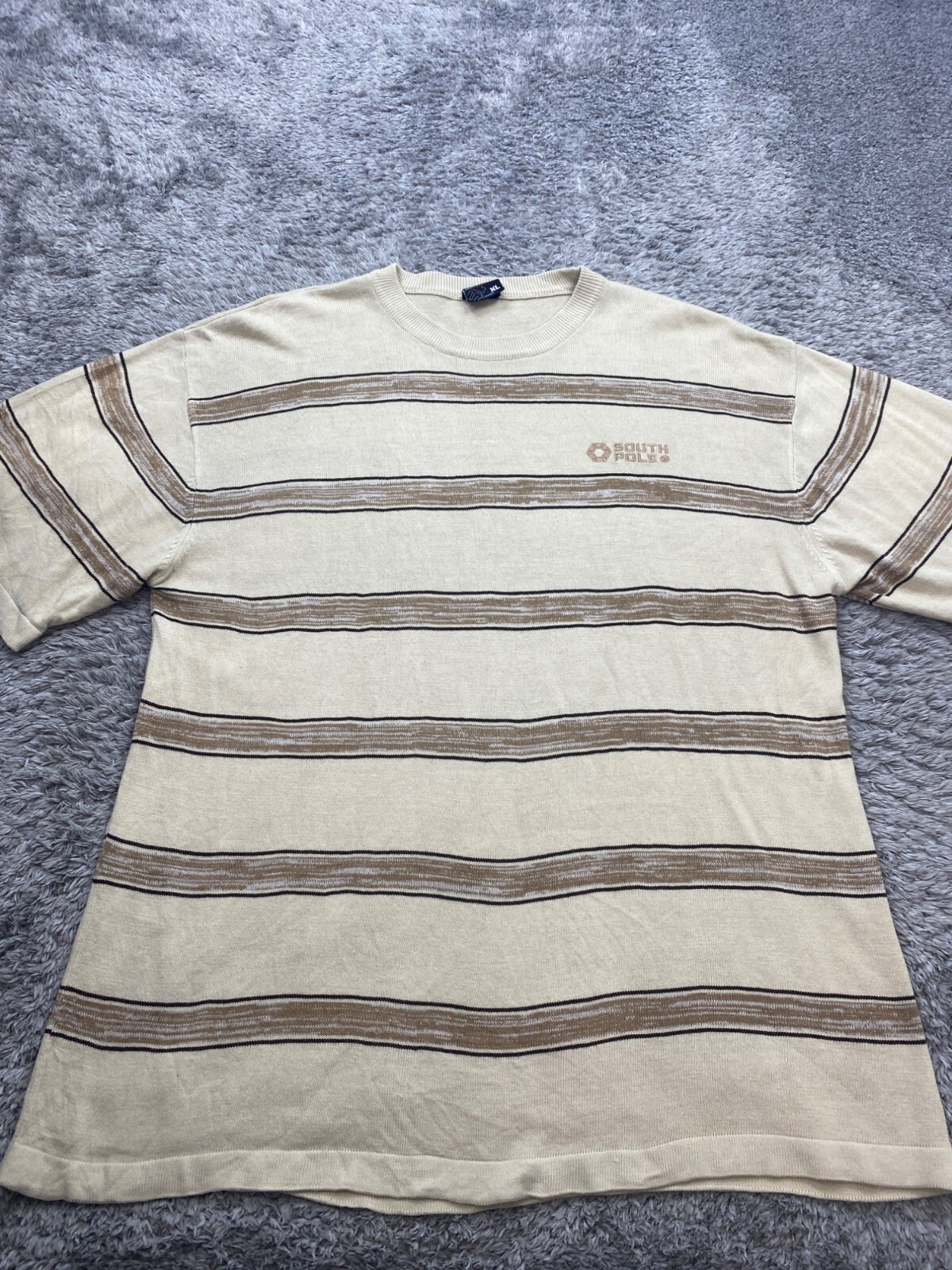 Vtg Southpole Sweater Mens XL Beige Striped Acrylic 90s Hip Hop Y2K Pullover