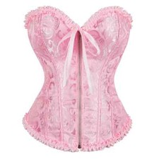 Corset Burlesque Ceinture Lingerie Fermeture Éclair Rose Satin Rigide 33741